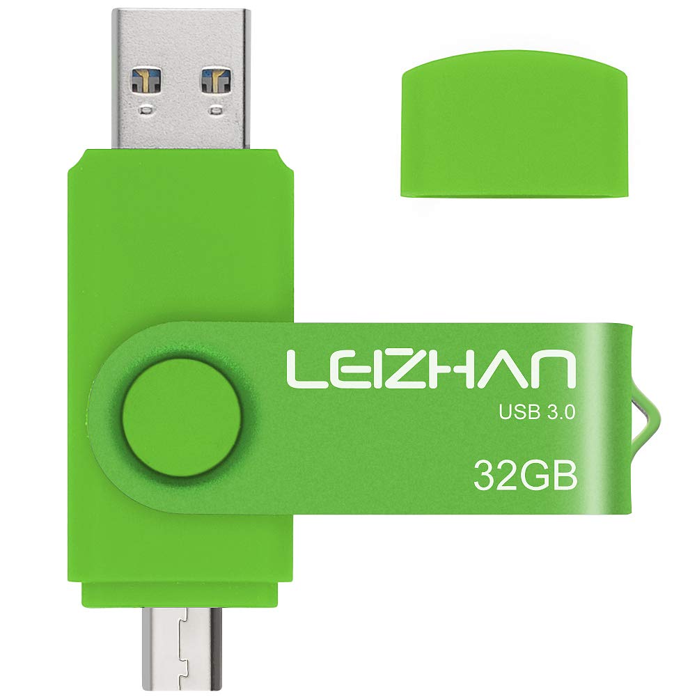 LEIZHAN USB Memory Stick 3.0 32GB OTG (On the Go) Dual Port (USB 3.0 and Micro USB) Flash Disk USB Flash Drive External Pendrive For Android Smartphone Tablet & PC (32GB,Green)