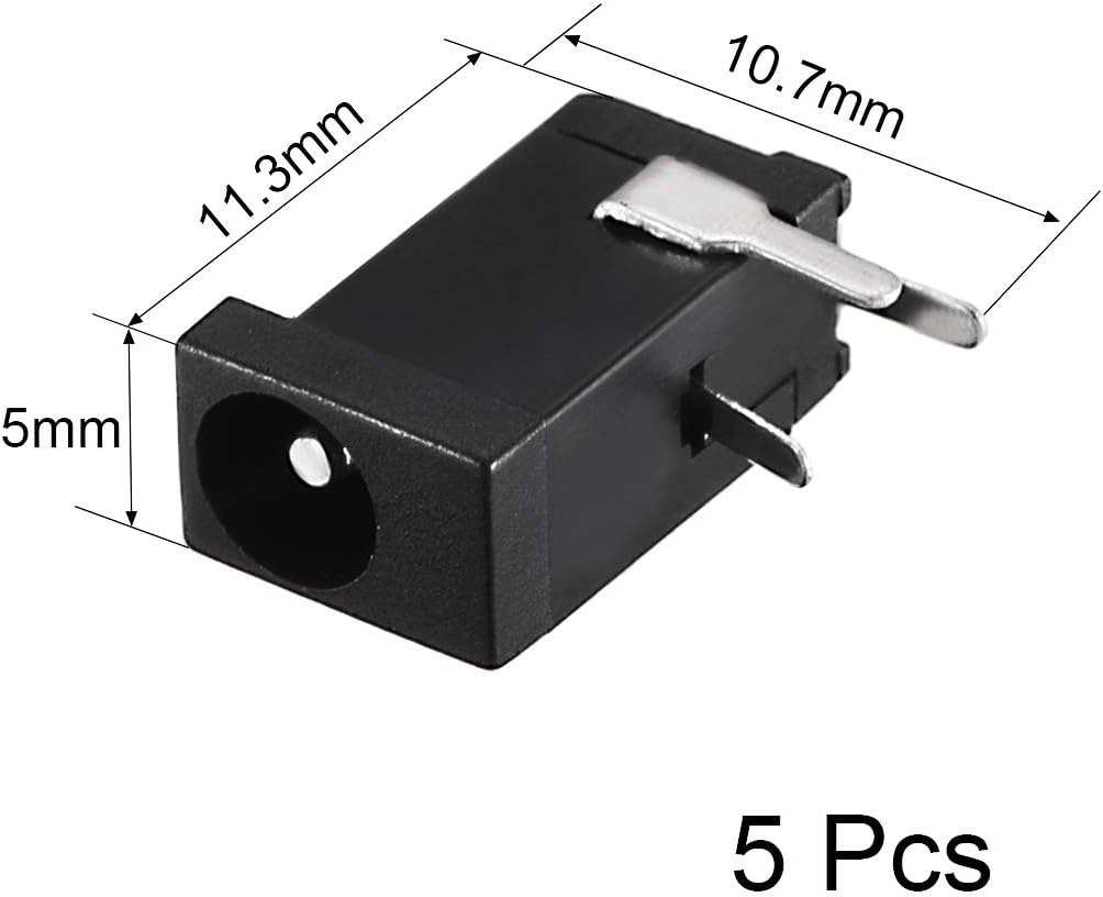 sourcing map DC-002 3.5mmx1.3mm DC Power Jack Plug 3 Pin Female Socket Connector 5pcs, Black, DC-002 3.5*1.3mm - Image 3