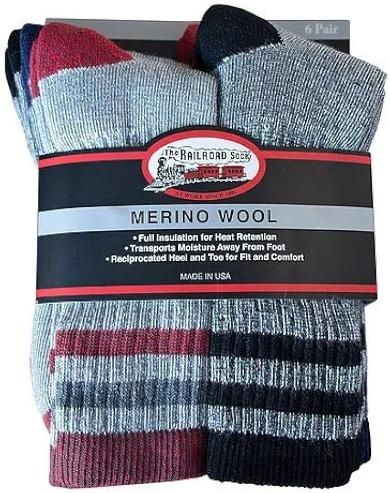 Railroad Sock Men's 6Pack Soft Spun Merino Wool Crew