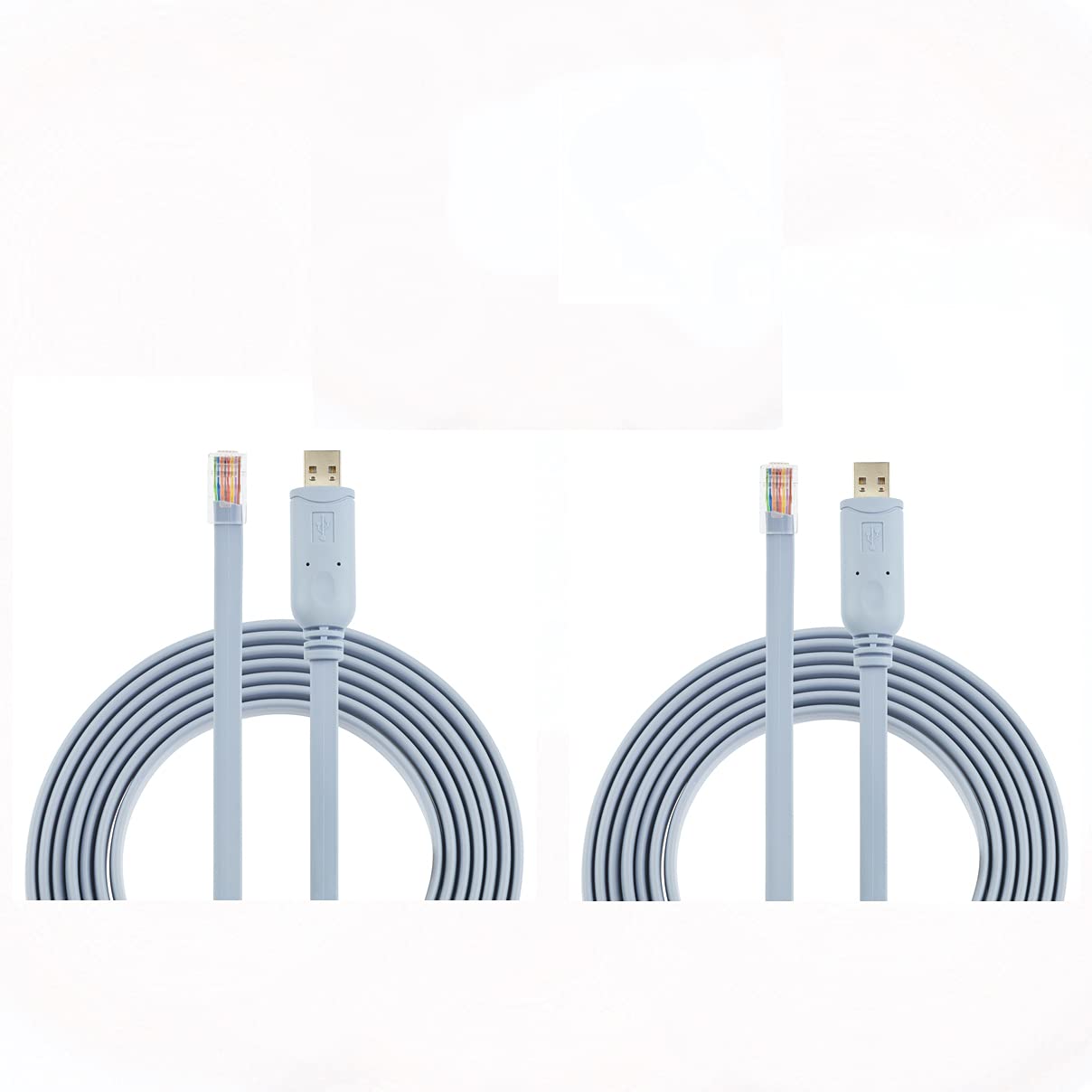 AGS Retail Ltd Compatible 2 Pack FTDI USB Console Cable Replacement for Cisco Switch Routers – Light Blue, 1.8m, USB to RJ45 with Nickel-Plated Port in Flat-Wire Design | Cables and Interconnectors