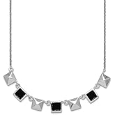 JewelryWeb 925 Sterling Silver Rhodium Plated Polished Squares Black Cubic Zirconia Necklace 17.75 Inch Pendant Necklace for Women