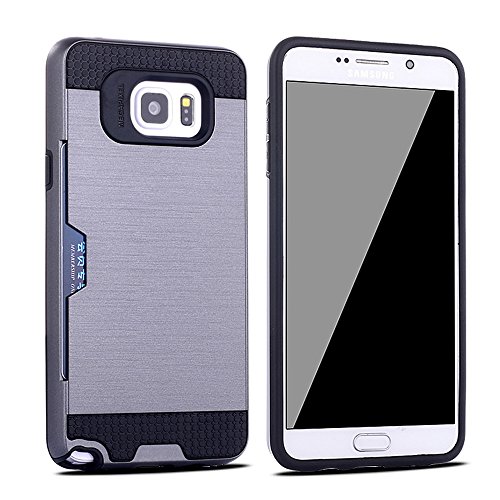 Galaxy Note 5 Case, GreenElec [Slim Wallet] [Card Slot] Anti-Shock, [Verge Shine Gold] [Brushed Metal Texture Drop Protection] For Samsung Galaxy Note 5 (Silver gray)