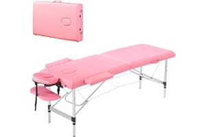 PrimeZone Portable Massage Table Lash Bed- 2 Folding Massage Bed, Height Adjustable Pink Tattoo Lash Table with Accessories, Professional Aluminum Spa Bed for Eyelash, Facial, Therapy, 84" x 32"