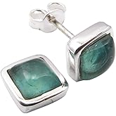 SilverStarJewel Sterling Silver Apatite tcw 2.4 Stud Earrings 0.3" 2.7 Grams
