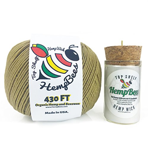 430 Ft Organic Hemp Wick Spool Roll Waxed & Coated w/ Natural Beeswax - SLOW BURN & LONG LASTING - Includes Glass Dispenser 20 - 30 ft Holder is Easy to Use & Pass. Hempwick STAYS FRESH & TANGLE-FREE