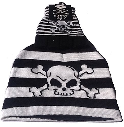 Black and White Striped Skull N Crossbones Beanie/gloves Set