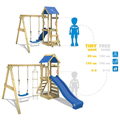 WICKEY Spielturm Klettergerüst TinyWave mit Schaukel & Blauer Rutsche, Outdoor Kinder Kletterturm mit Sandkasten, Leiter… – Bild 5