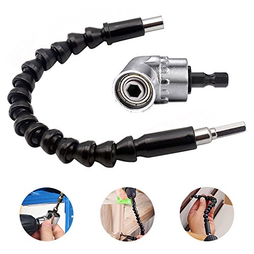Wrightus 105 Degree Right Angle Drill Attachment and Flexible Angle Extension Bit Kit for Drill or Screwdriver 1/4" Socket Adapter Magnetic, Handy, Solid Construction Usefull in Tight Corner Wo - Thumbnail 7