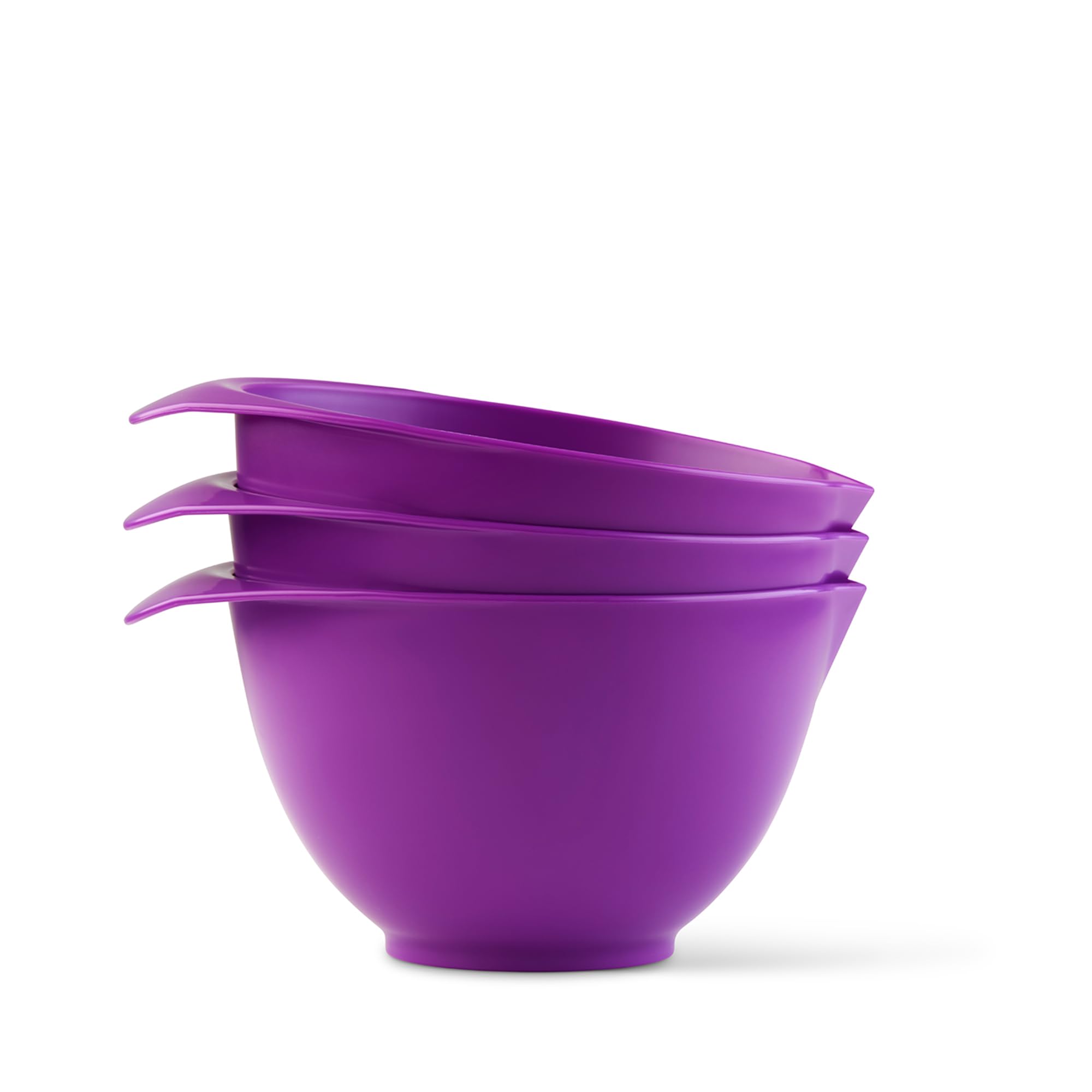 TQGEAR WePrep Mixing Bowl with spout and Handle | Purple Set of 3 | Beautifully Bright Coloured Bowl Set | Compact, Stackable & Ergonomically Designed | Proudly Made in The UK