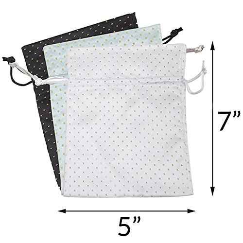 Travel On-The-Go Makeup, Cosmetic and Jewelry Storage Pouch Organizer - 3 Pack of Assorted Colors (Black, White, Silver)