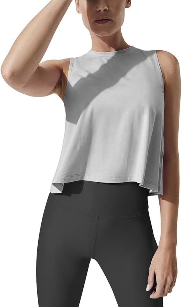 Mippo Women's Crop Tops High Neck Flowy Muscle Tank Sleeveless Workout Shirts at  Women’s Clothing store