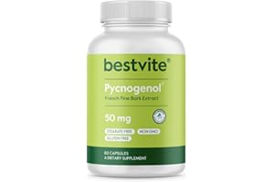 BESTVITE Pycnogenol 50mg (60 Capsules) - French Maritime Pine Bark Extract - No Stearates - Gluten Free - Non GMO