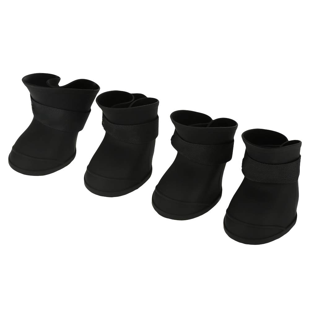 Dog Shoes, 4pcs Silicone Water Resistant Dog Shoes Anti-slip Dog Rain Boots Perfect for Puppy(M-black)