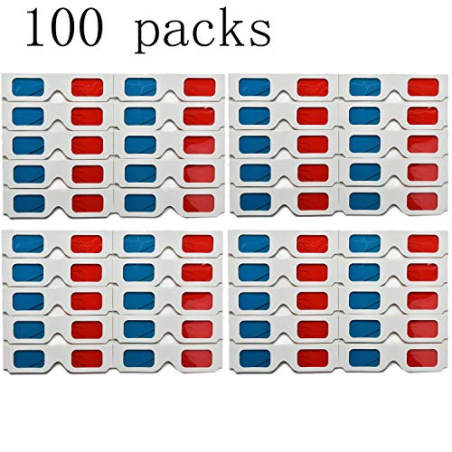 eLUUGIE 100 Pairs 3D Cardboard Glasses Glasses Universal Anaglyph 3D Glasses Cardboard Paper Red Blue Cyan or Movie (100 Pairs)