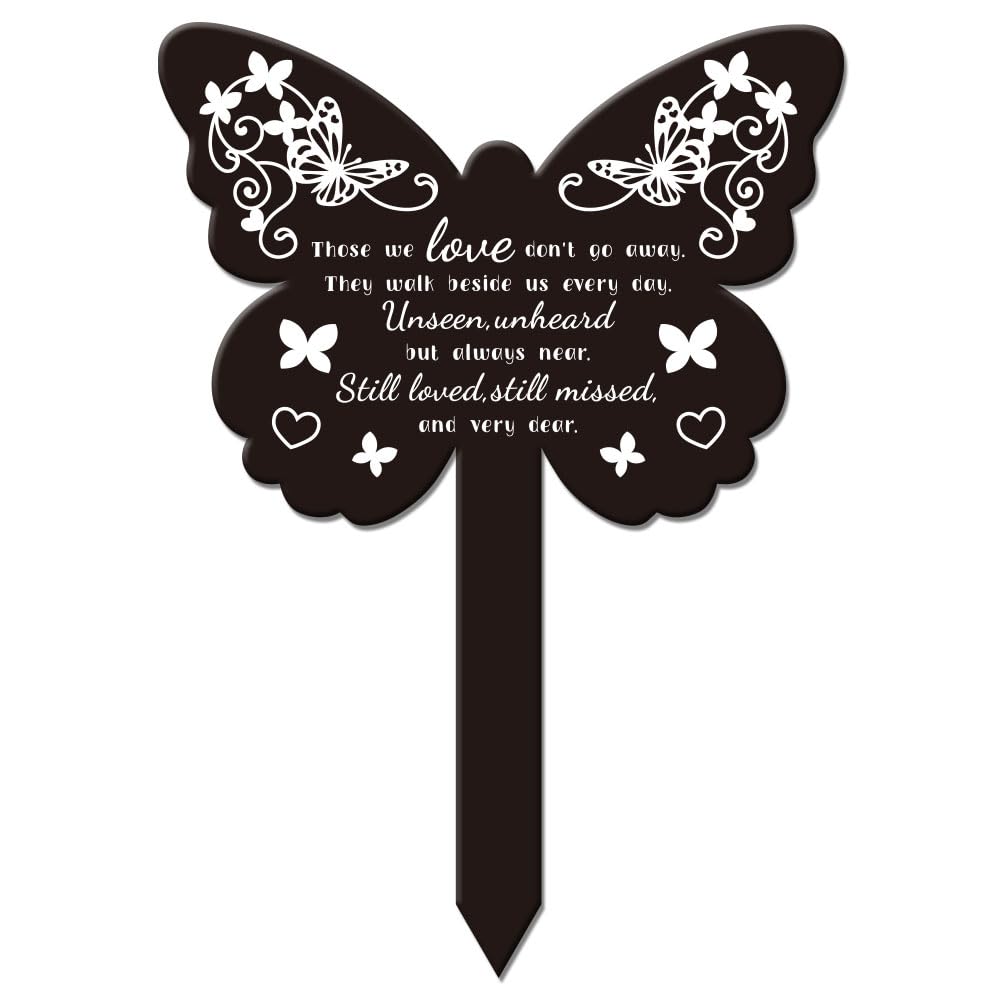 GLOBLELAND Butterfly Shaped Love Won't Go Away Garden Stake Memorial Remembrance Plaque Stake for Cemetery Acrylic Grave Stake Waterproof Sympathy Garden Stake for Yard Grave Cemetery — image 1