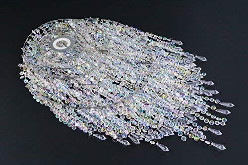 Waneway Large 3 Tiers Beads Pendant Shade, Ceiling Chandelier Lampshade with Acrylic Jewel Droplets, Beaded Lampshade with Chrome Frame and Sparkling Beads, Diameter 12.6 inches, Clear