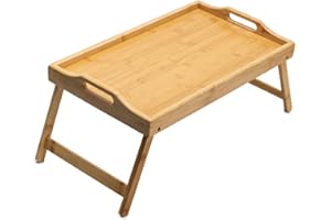 Bed Tray Table with Foldable Legs, Bamboo Breakfast Tray, Portable Laptop Desk, Flat Surface Lap Stand Table, Snack Table for