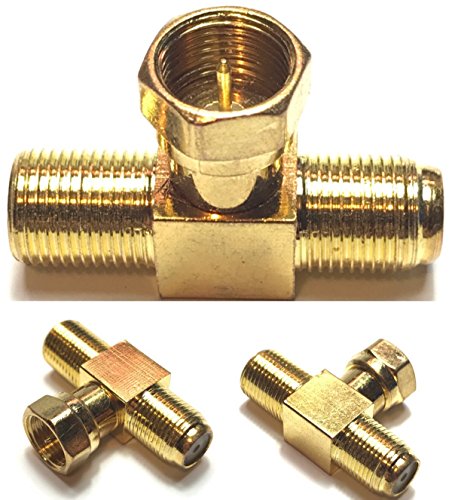 CESS F-Type Connector Male to 2 Female Splitter Adapter - 2 Way F-Type Splitter Combiner TV Cable Satellite - F Male to Dual F Female (jcx) (3 Pack)