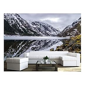Frozen Lake Among Snow Covered Mountains - Removable Wall Mural | Self-Adhesive Large Wallpaper - 66x96 inches