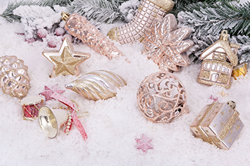 AMS 72ct Christmas Ball Assorted Pendant Shatterproof Ball Ornament Set Seasonal Decorations with Reusable Hand-help Gift Boxes Ideal for Xmas, Holiday and Party(72ct, Champagne)