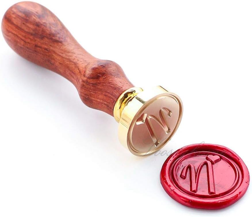 VOOSEYHOME Initial Letter Alphabet N with Heart Wax Seal Stamp with Rosewood Handle, Decorating on Gift Packing Invitation Envelope Letter Card Book for Birthday Themed Parties Weddings Signatures etc