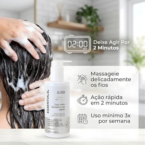 B.URB Essentials Shampoo Anti Caspa Tratamento Para Dermatite Seborreica Dermocosmético Capilar Profissional Com Piroctona Olamina pH Balanceado Higienizador Purificante Refrescante