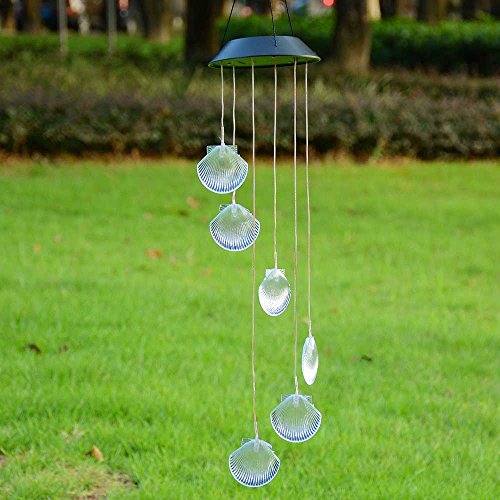 Yescom Solar Powered LED Color Changing Shell Wind Chime Light Waterproof Home Garden Yard Christmas Xmas Decor