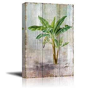 Canvas Prints Wall Art - Tropical Plant Blossom on Vintage Wood Background Rustic Home Decoration - 12" x 18"