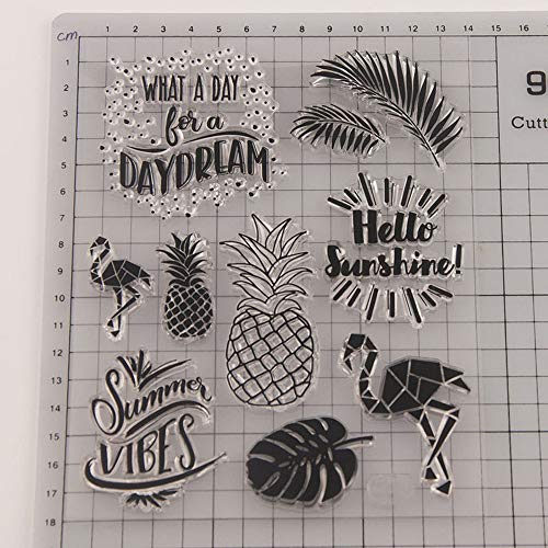 Summer Vibes Pineapple Palm Tree Leaves Flamingo Clear Stamps for Cards Making Decoration and Scrapbooking Rubber Stamps for Craft