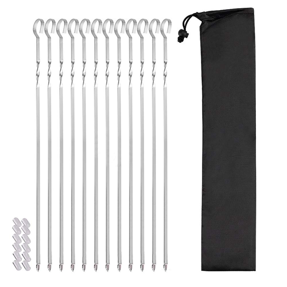 12 Pack Kabob Skewers, Premium Flat Metal BBQ Barbecue Skewer, 17" Long Stainless Steel Shish Kebob Sticks 0.28” Width Reusable Grilling Skewers Set for Meat Shrimp Chicken Vegetable