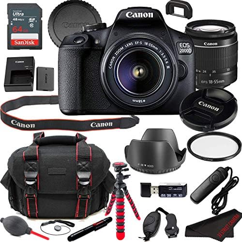 Canon EOS 2000D (Rebel T7) DSLR Camera Bundle + 1855mm Lens Builtin