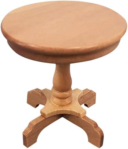 Amazon Com Elaco 1 17 Mini Doll House Coffee Table Round Table Dollhouse Furniture Miniature Wooden Round Side Table Kids Pretend Play Toy Toys Games
