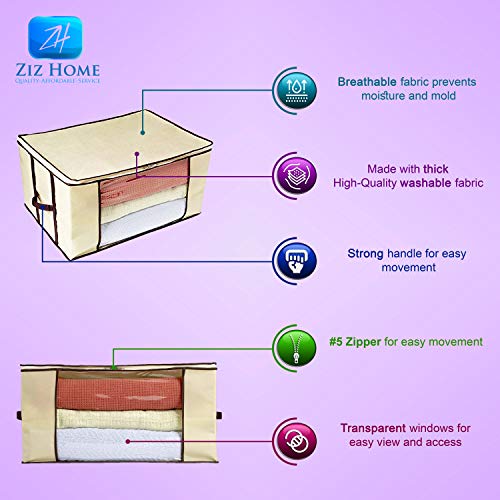 Ziz Home Blankets Clothes Storage Bag 3 Pack Breathable Anti-Mold Material Closet Organization Used for Linen Storage Blanket Storage Sweater Storage Duvet Storage Bags Eco-Friendly Clear Window