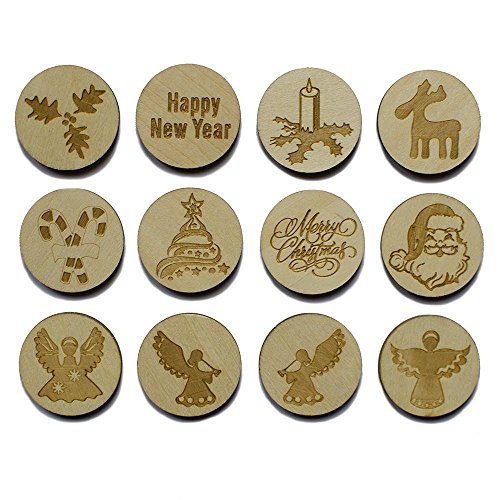 2.25" Set of 12 Wooden Christmas Round Cut Outs