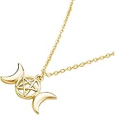 MANZHEN Triple Moon Goddess Pendant Necklace Pentacle Pentagram Wiccan Jewelry
