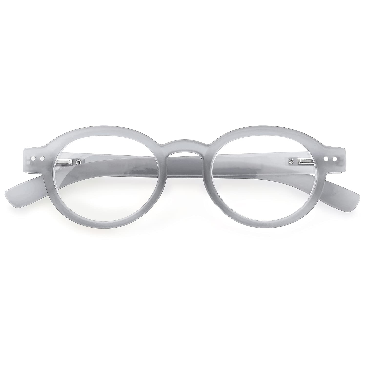GAWK Type J Frosted Grey Retro Round Reading Glasses with Pouch Case