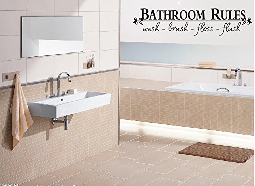 CUGBO Bathroom Rules Decal Wash Brush Floss Flush Wall Art Quote Removable Toilet Sign Vinyl Home Nursery Decor Sticker