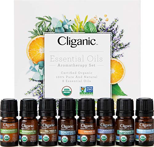 Cliganic Organic Aromatherapy Essential Oils Gift Set (Top 8), 100% Pure - Peppermint, Lavender, Eucalyptus, Tea Tree…