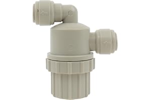 NEO-PURE NeoFit - Acetal Gray Push-in Filter Strainer with 200 Mesh (60 Micron) Stainless Steel Screen, 3/8" x 3/8" Push-to-Connect Inlet/Outlet for Water, Air, and Beverage Applications