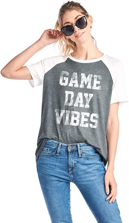 Zutter Women's Game Day Vibes Graphic Tee in Heather Gray (Small) at Amazon Womenâs Clothing store
