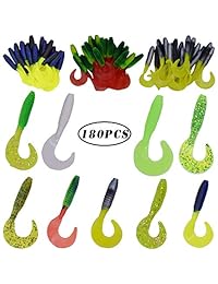 MAKEBASS   Juego de 20 señuelos de pesca blandos de 2.0 in, rizados, de silicona, varios colores para pesca de agua salada, bajo de agua dulce, trucha de salmón, pesca de cartera.