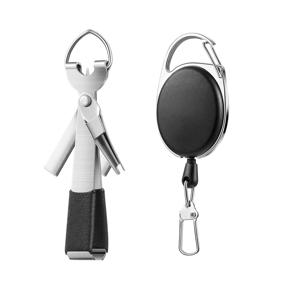 OKBY Fly Fishing Quick Knot Tool - Stainless Steel Fishing Knot Tying Tools Fishing Line Clipper Cutter Nipper Tackle with Retractor Combo(Black)