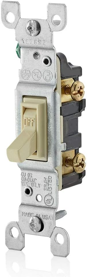 Leviton 1451-2WM 15 Amp, 120 Volt, Toggle Framed Single-Pole Ac Quiet Switch, Residential Grade, Grounding, 10-Pack, White - Wall Light Switches - 