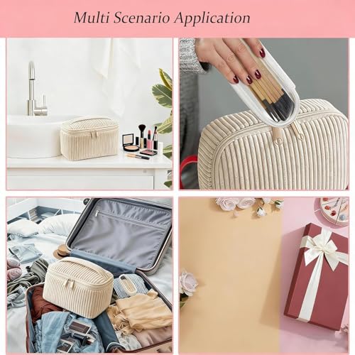 Last page® Cosmetic Bags Set, 4PCS Corduroy Cosmetic Storage Bag, Women's Makeup Bag Set, Travel Toiletry Bag, Makeups Organizer with Zipper, Perfect for Travel, Daily Organization