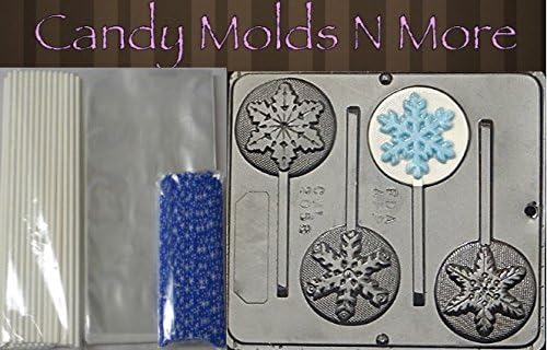 Snowflake Lollipop Chocolate Making Kit- 1 Plastic Mold, 1 Set of Instructions, 25 Each of Twist Ties, Sticks &amp; Bags 2058k