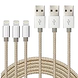 iPhone Cable BULESK 3Pack 10FT Nylon Braided Lightning to USB iPhone Charger Cord for iPhone 7 Plus 6S 6 SE 5S 5C 5, iPad 2 3 4 Mini Air Pro, iPod - Gold & Silver