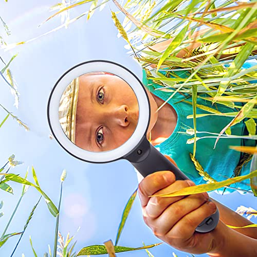 HAKACC 10X Magnifying Glass with Light, 12 LED Illuminated Handheld Magnifier 85mm Magnifying Lens for Hobbies Macular Degeneration Seniors Reading Kids Exploring