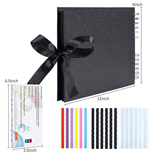 bemece Fotoalbum Scrapbook, Fotoalbum zum Selbstgestalten 40 Schwarze Blätter(80 Seiten), DIY Fotoalbum für Baby Hochzeit Valentinstag Geburtstag Geschenk