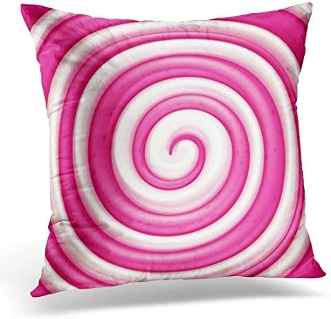 Kjalioeig-Throw Cushion Pillow Covers White Spiral Round Pink Lollipop Sweet Candy Pattern Abstract Swirl Comfortable Material Size: 20x20 Inch