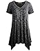 Miusey Irregular Hem, Womens V Neck Short Sleeve Shirts Pleats Handkerchief Hem Tunic Top Blouses MMulticolor Black